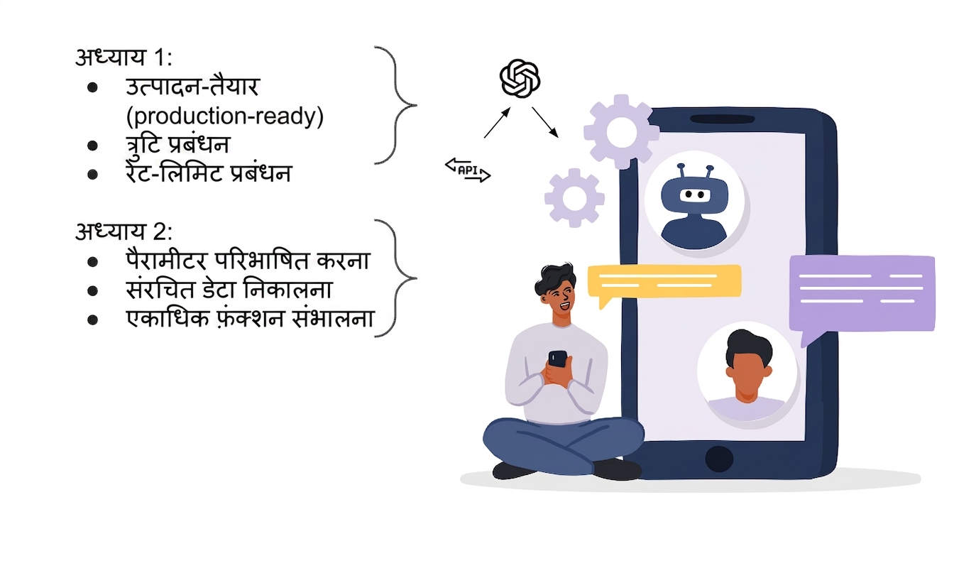 OpenAI API से बनी एक AI ऐप के उपयोगकर्ता का चित्रण