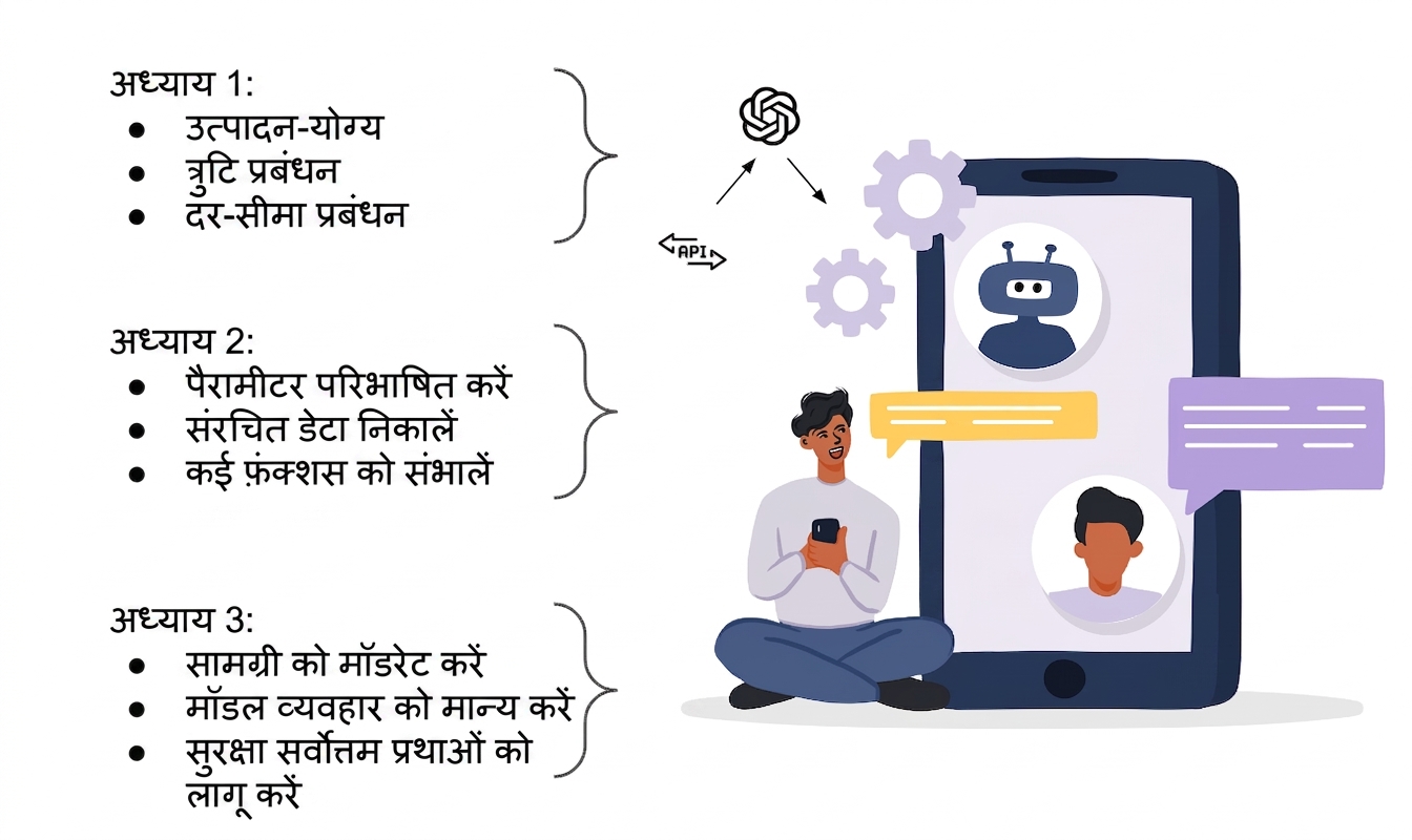 OpenAI API से बनी एक AI ऐप के उपयोगकर्ता का चित्रण