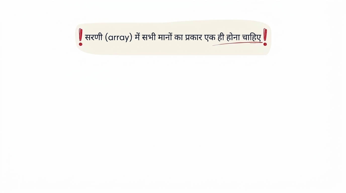 Array में सभी values का type एक जैसा होना चाहिए