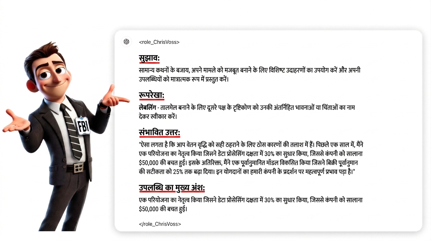 छवि में FBI सूट पहना कार्टून किरदार, संरचित प्रॉम्प्ट प्रतिक्रिया की ओर इशारा करता हुआ