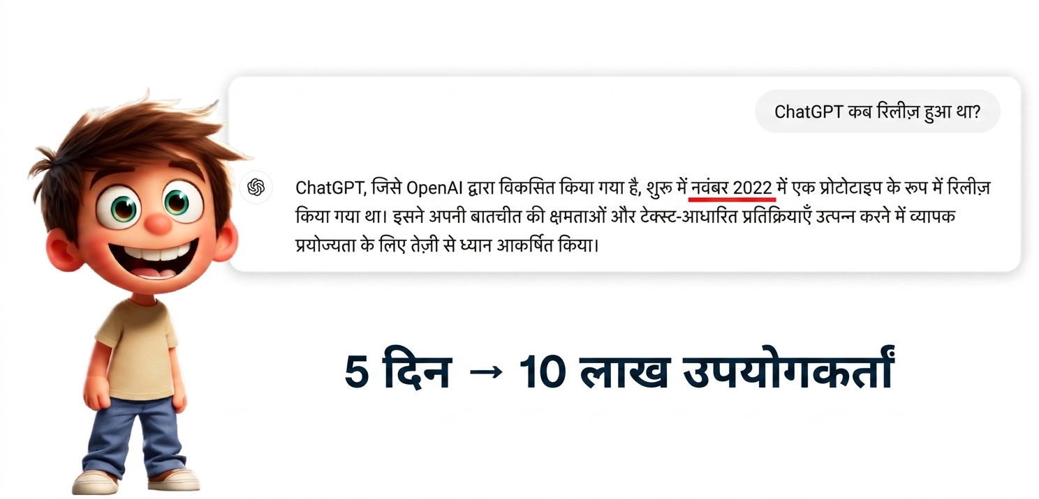 ChatGPT से बातचीत करते लड़के का चित्रण