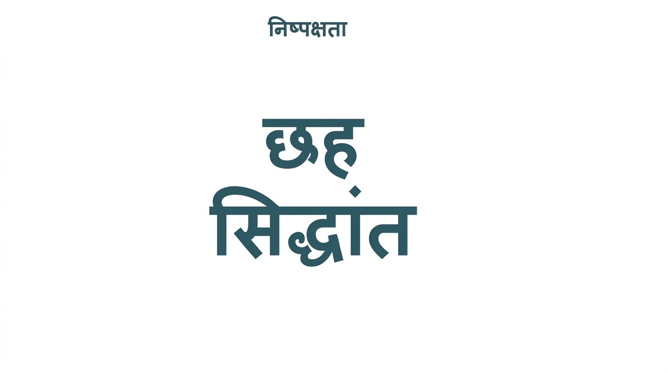 एक टेक्स्ट: "six principles", चारों ओर उन सिद्धांतों के शब्द: fairness