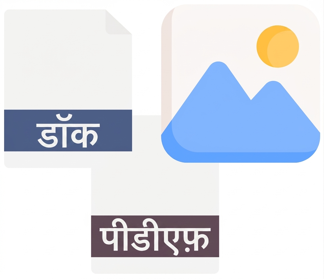 Doc, PDF, और इमेज के आइकन.