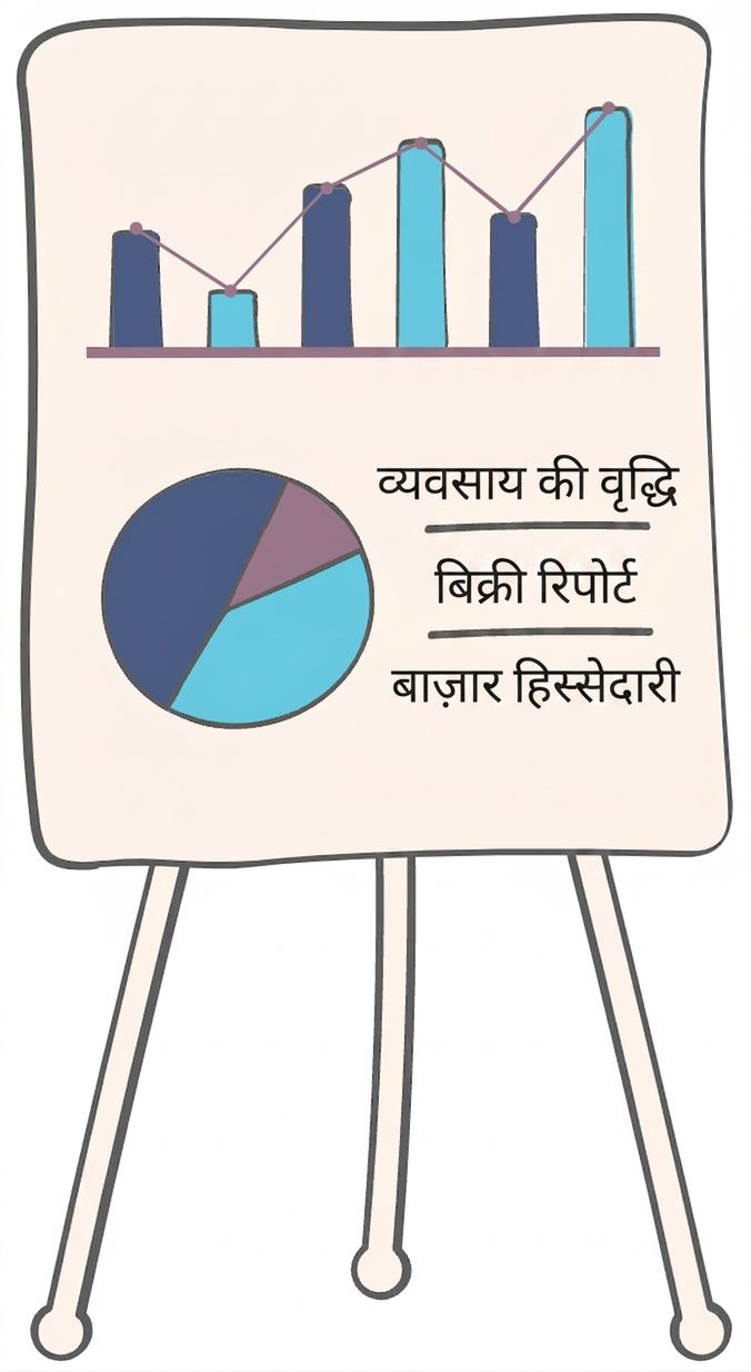 विभिन्न ग्राफ़ दिखाता प्रेजेंटेशन स्टैंड