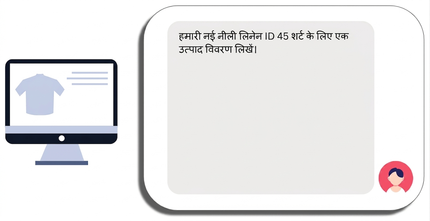 विशिष्ट प्रोडक्ट नाम के साथ शर्ट के प्रोडक्ट विवरण के लिए प्रॉम्प्ट की शुरुआत