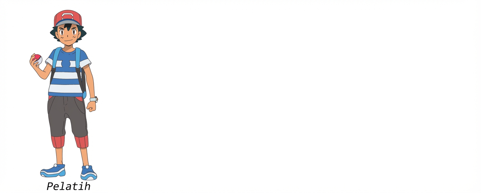 alt=”Ash Ketchum; salah satu dari banyak karakter (disebut trainer) dalam gim Nintendo Pokémon”