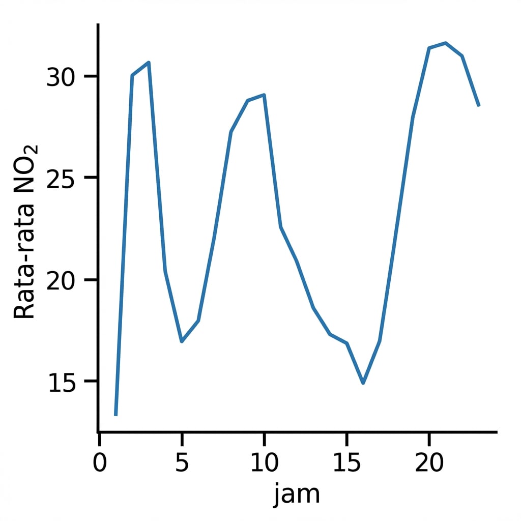 Line plot rata-rata nitrogen dioksida terhadap waktu