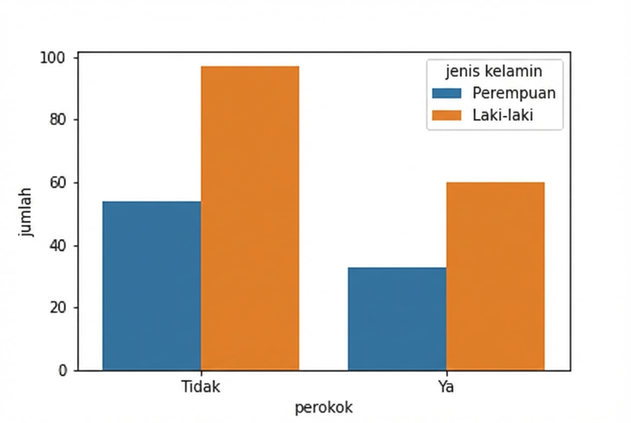 Count plot status merokok dengan subkelompok pria vs wanita