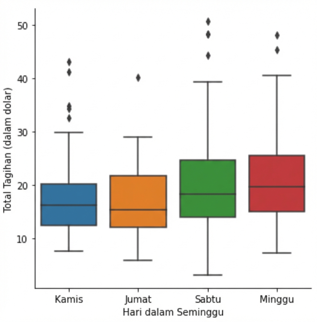Box plot total tagihan menurut hari dalam seminggu