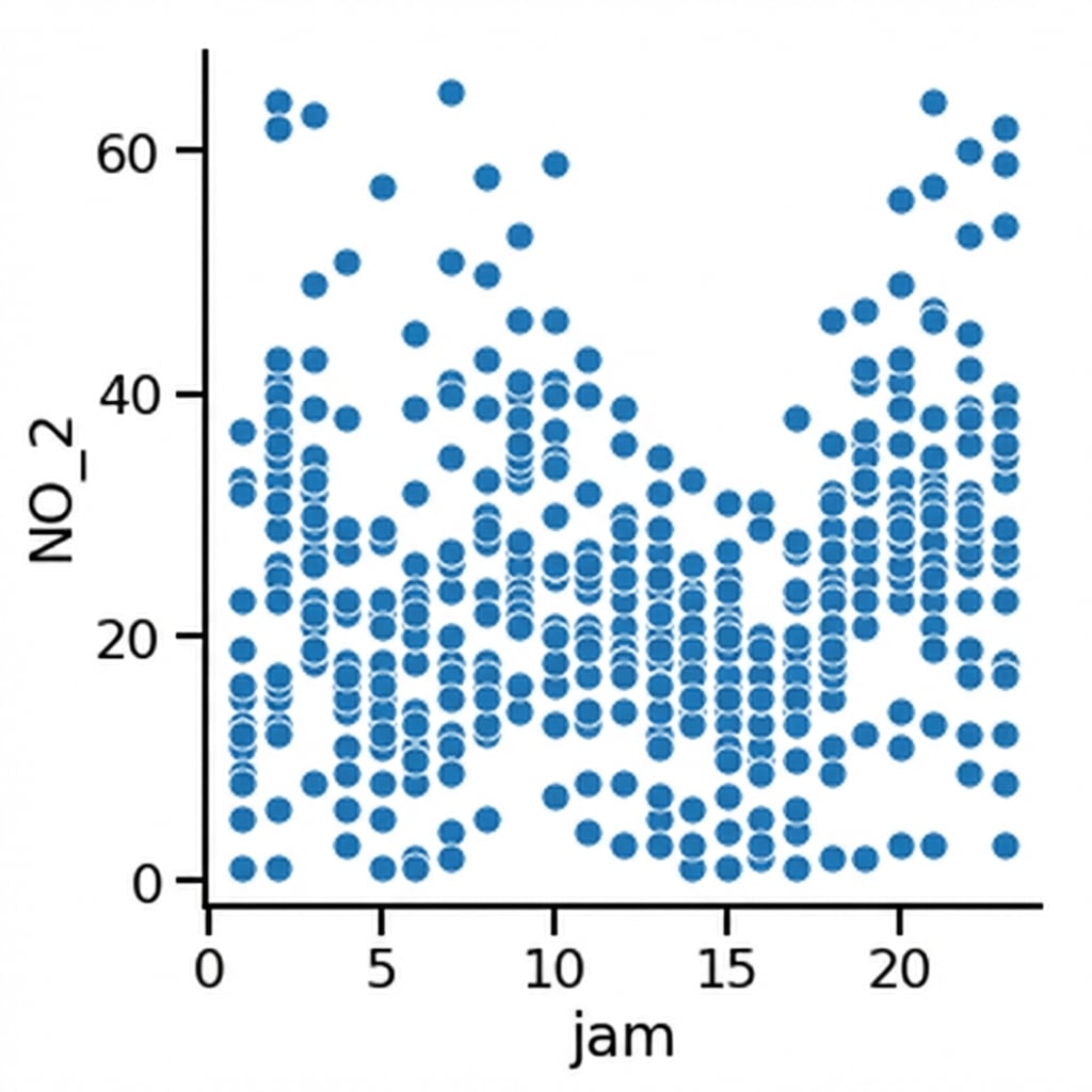 Scatter plot nitrogen dioksida untuk semua stasiun terhadap waktu