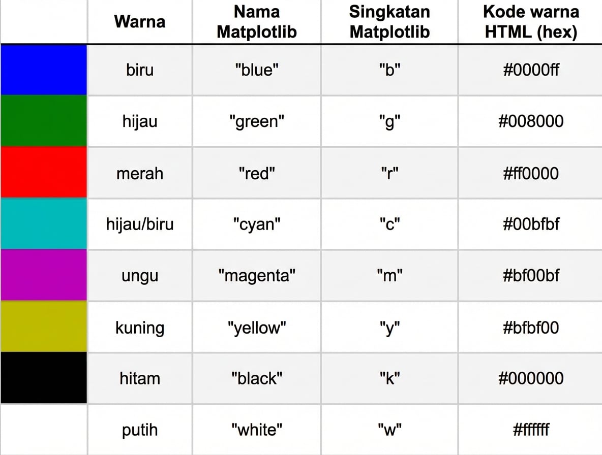 Tabel nama warna dan kode hex
