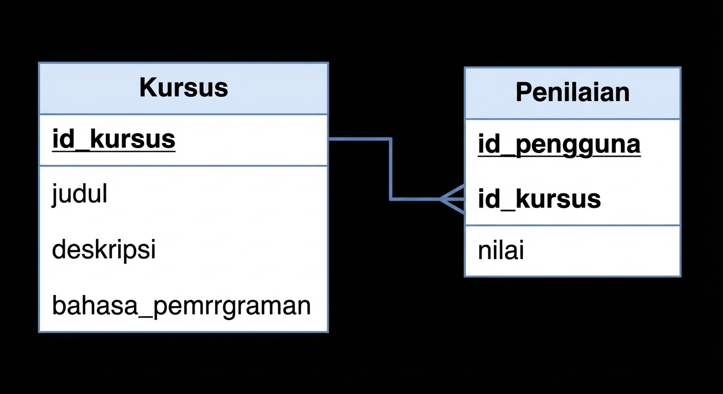 Diagram yang menunjukkan relasi antara courses dan rating