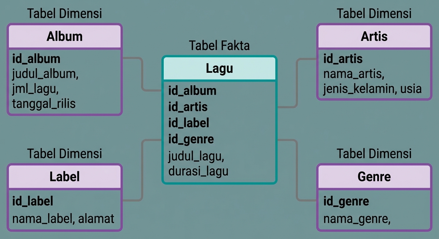Tabel fakta dan tabel dimensi pada contoh lagu