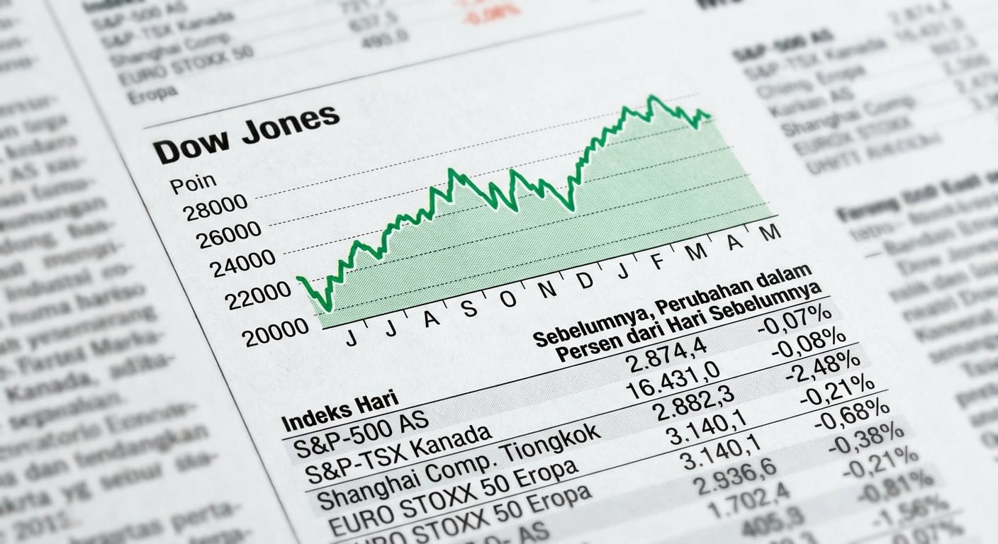 Gambar koran dengan grafik Dow Jones