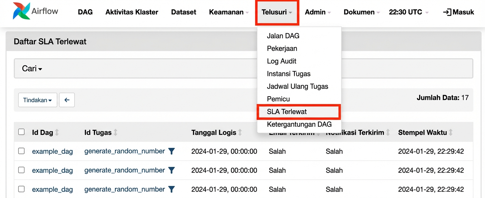 Tampilan SLA Misses