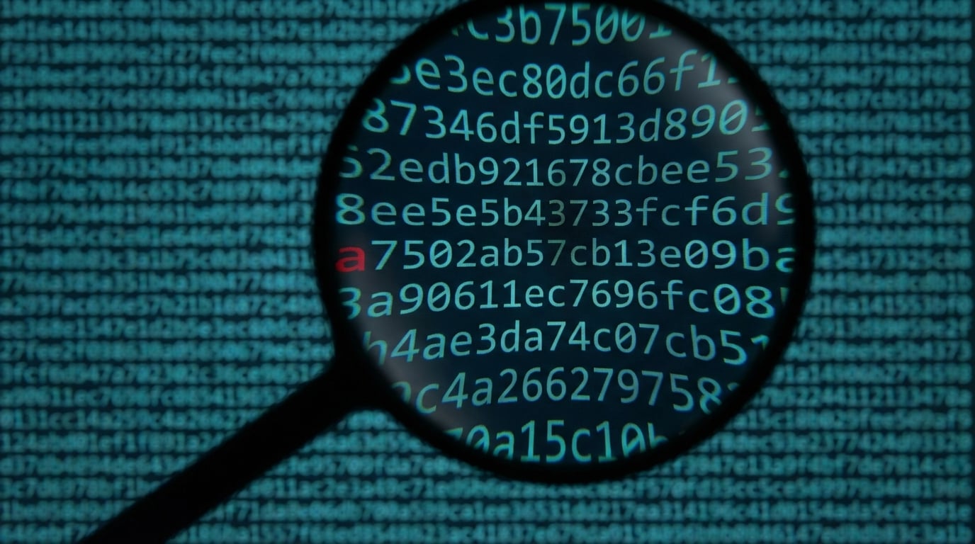 kaca pembesar di atas data