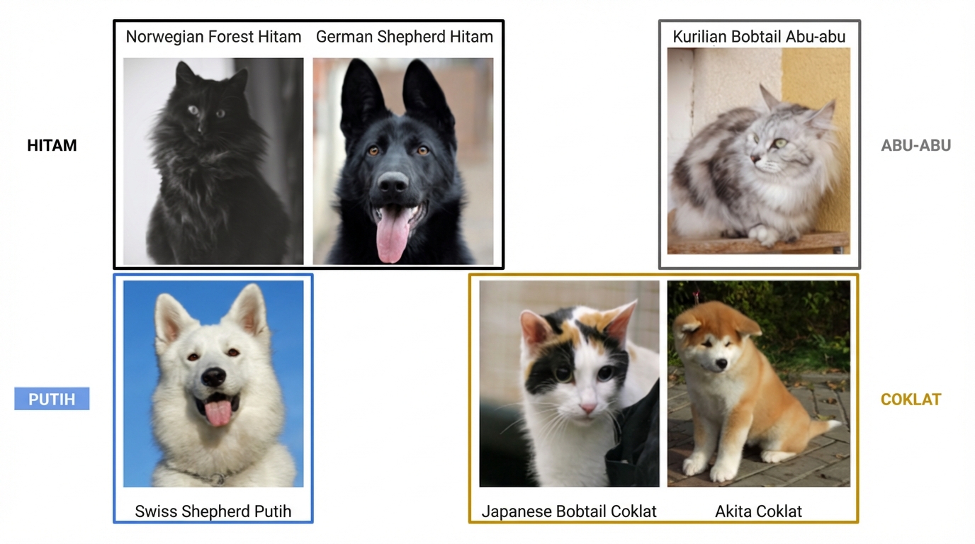 anjing dan kucing per warna