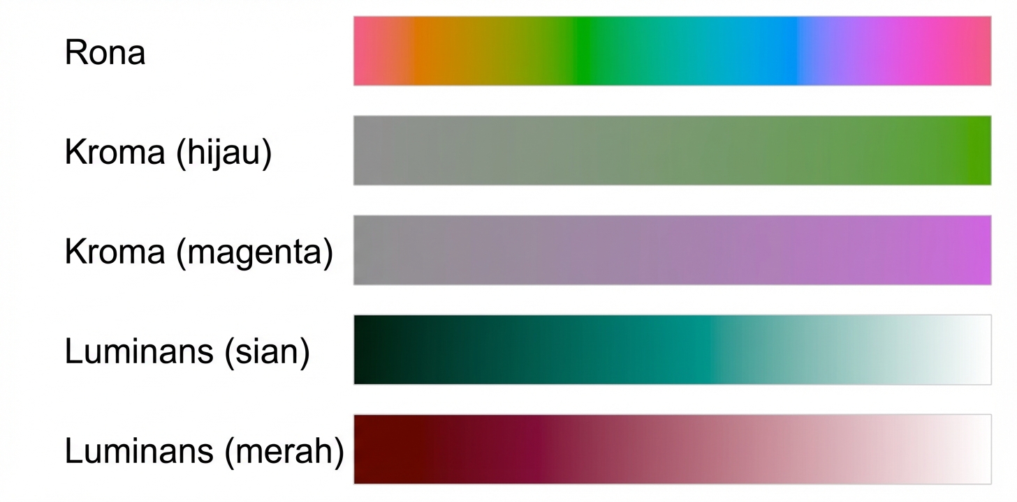Kartu warna hue, kroma, dan luminans