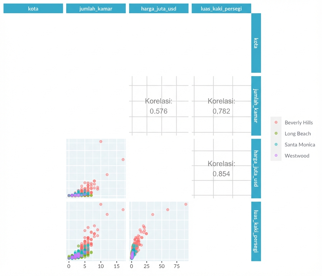 Plot pasangan harga rumah LA yang hanya menampilkan hubungan antarvariabel kontinu