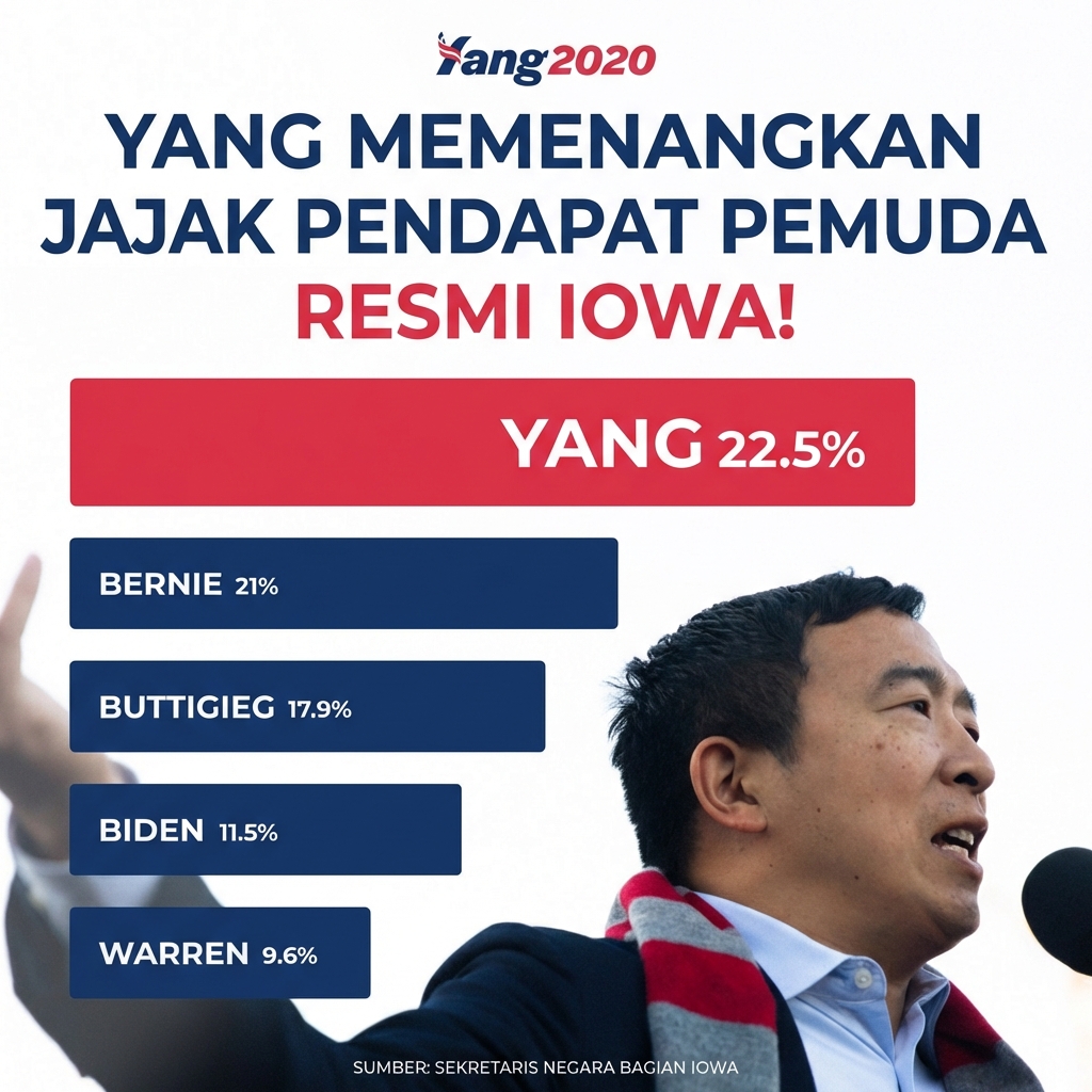 Poster promosi kampanye politik Andrew Yang berisi diagram batang. Panjang batang tidak proporsional dengan angka pada batang.