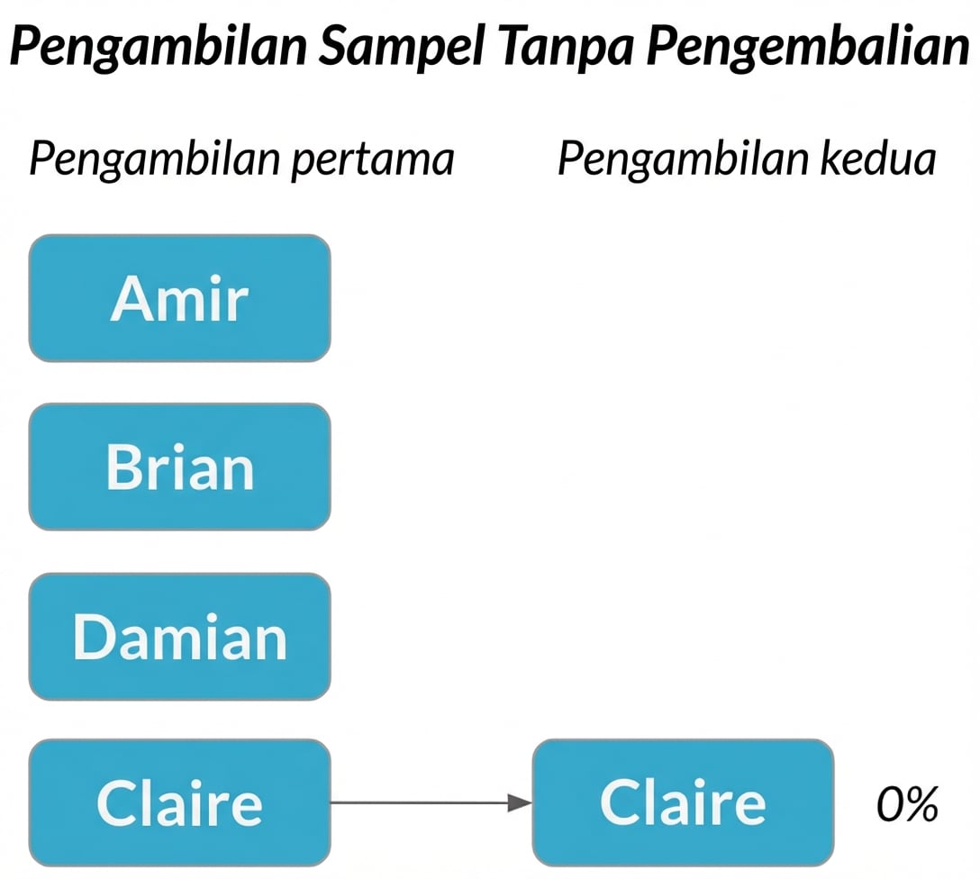 Claire di kolom pertama menunjuk ke Claire di kolom kedua dengan probabilitas 0%.png