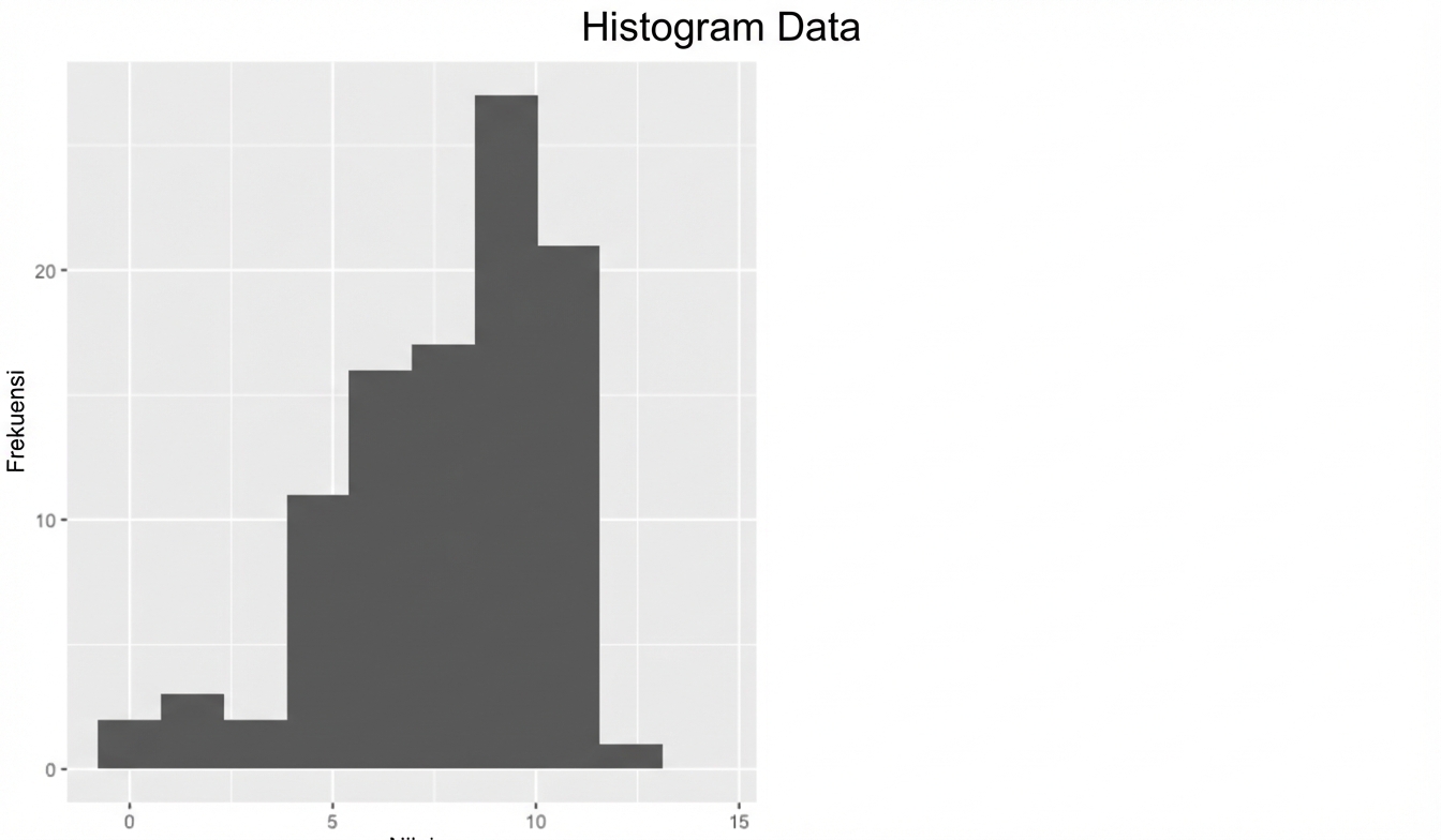 Histogram dengan sedikit nilai di kiri, makin banyak ke kanan.