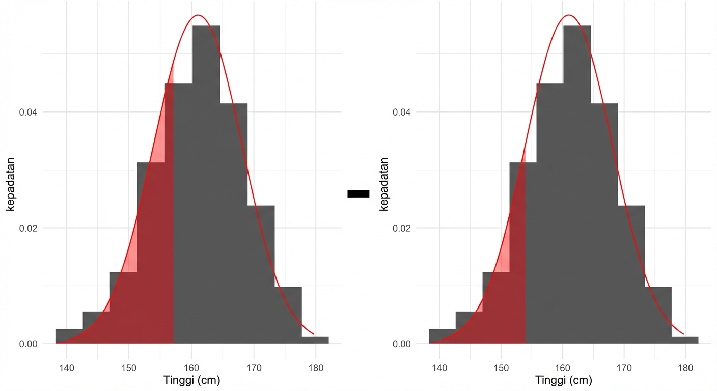 Luas kurang dari 157 dikurangi luas kurang dari 154