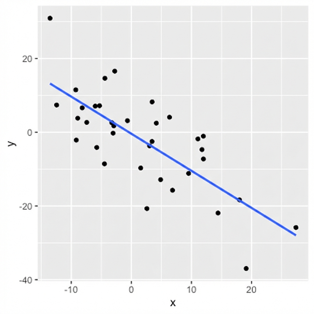 Plot sebar di mana y turun saat x naik dengan garis tren