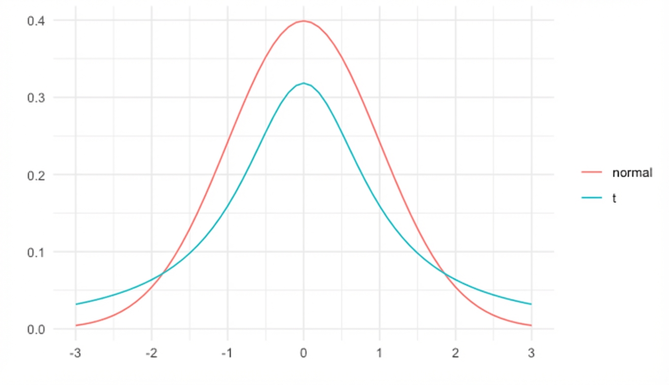 t-distribution and normal distribution plotted on same axes