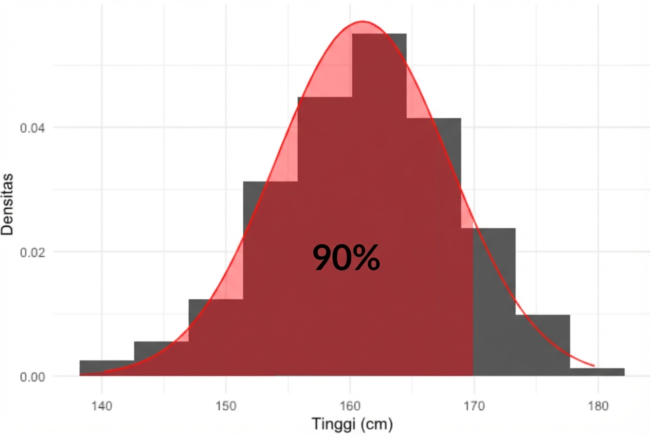 Luas kurang dari 170 diarsir, berlabel 90%