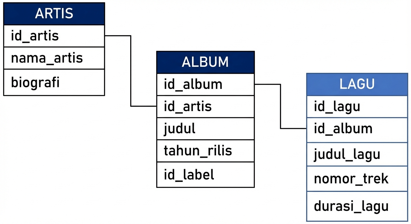 tabel albums terhubung ke tabel songs melalui kunci unik album