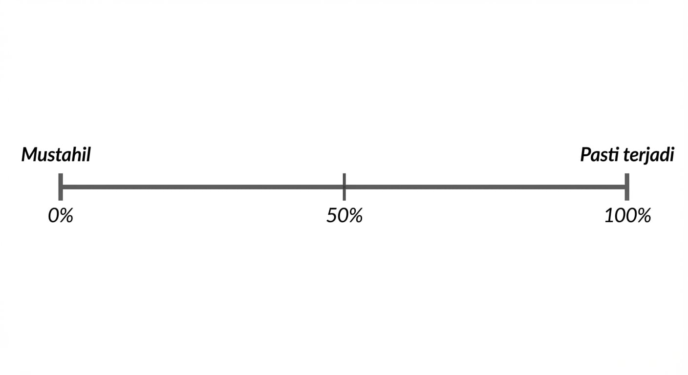 Garis angka probabilitas. 0 persen = mustahil, 100 persen = pasti terjadi