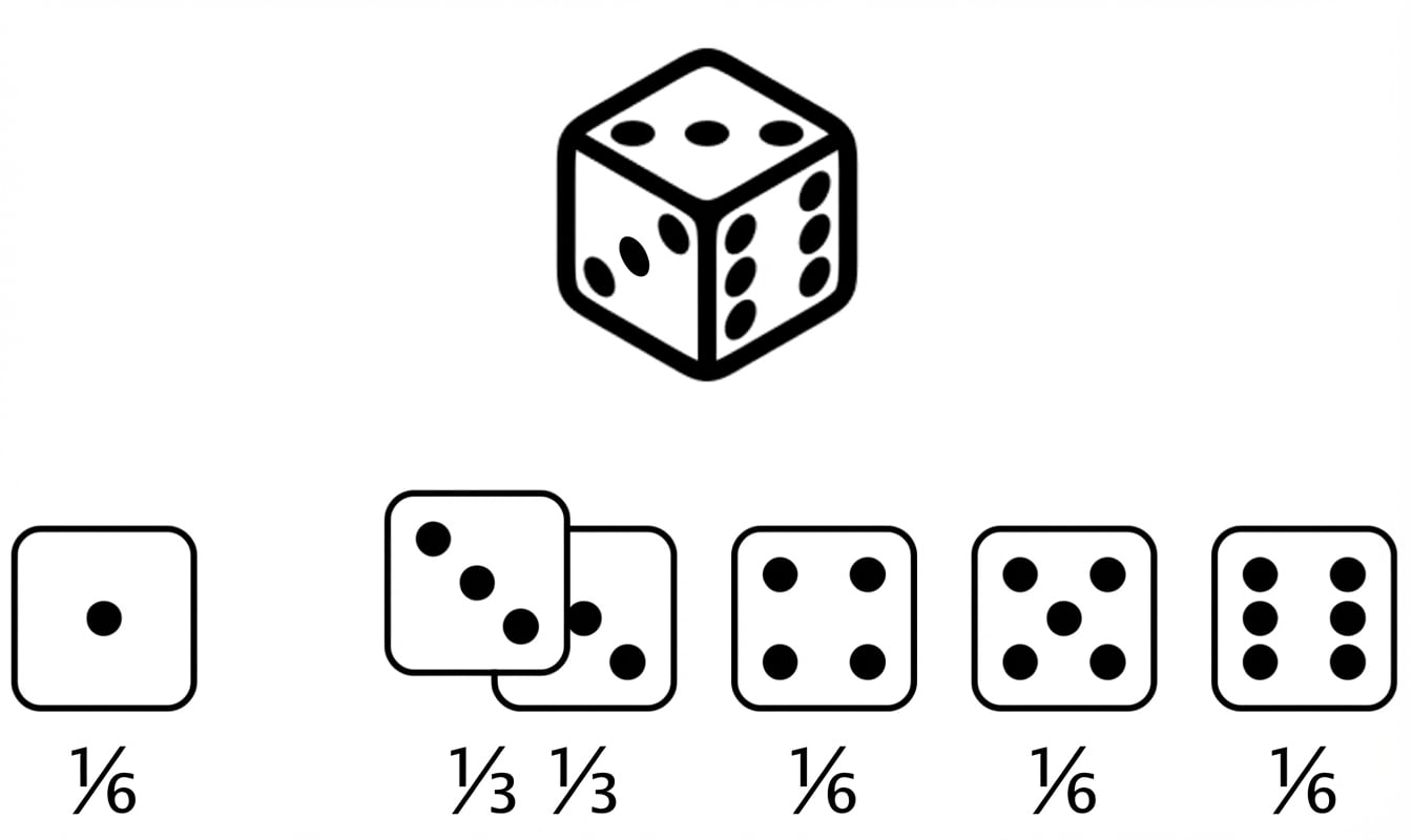 dadu enam sisi dengan dua sisi 3 titik