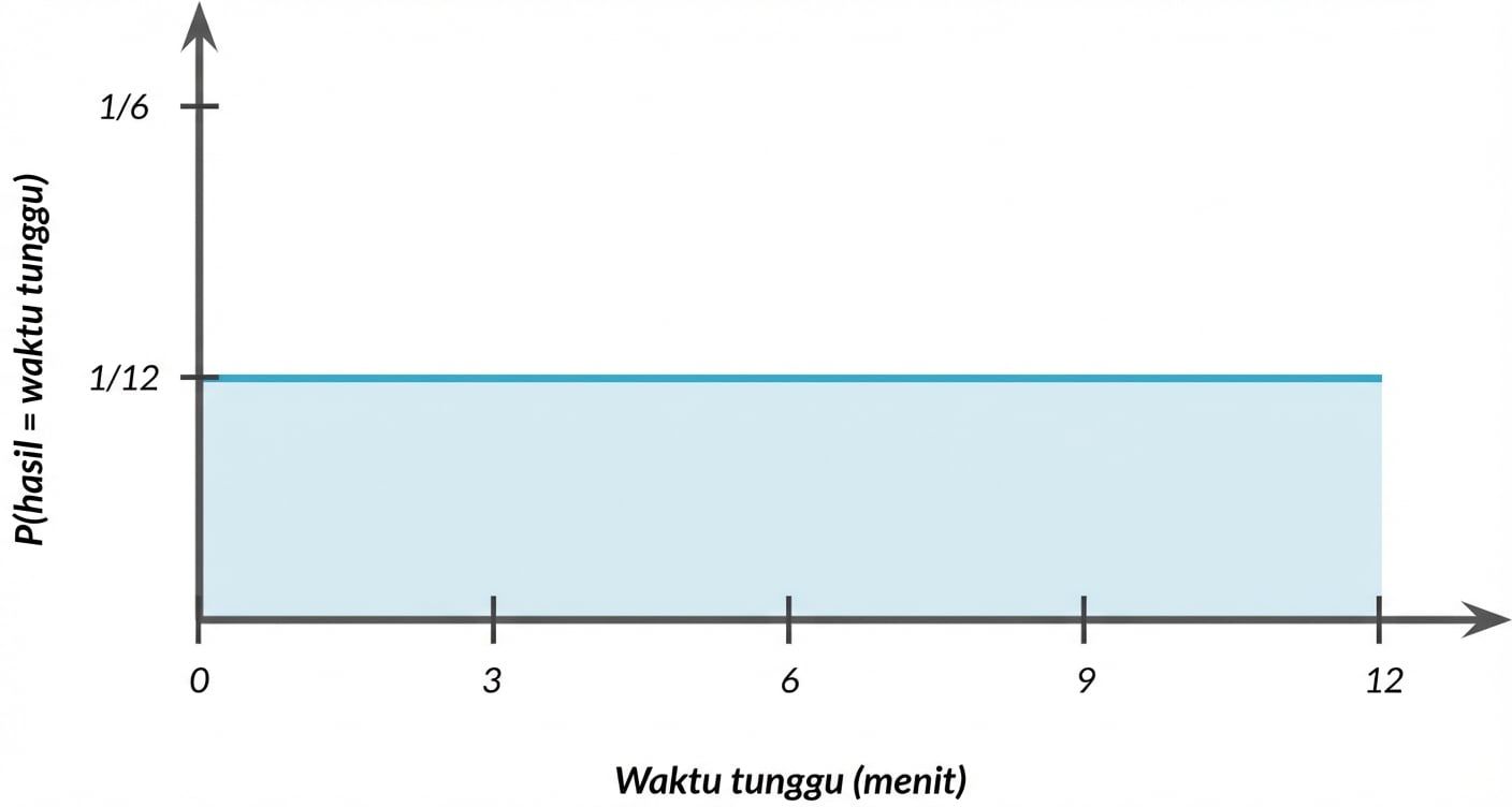Sumbu Y menjadi P(outcome = wait time) dengan garis horizontal melintasi grafik pada 1/12