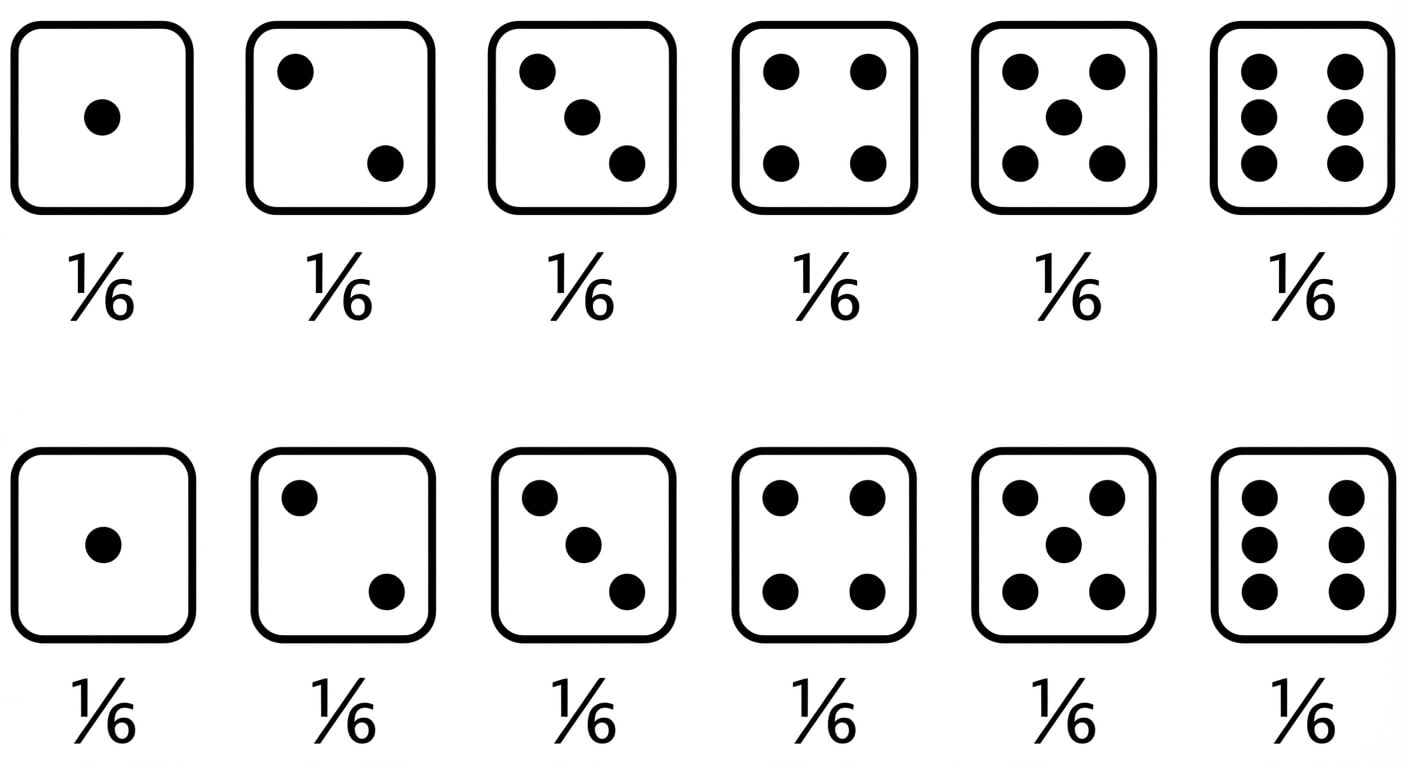 Setiap sisi dadu punya probabilitas 1/6