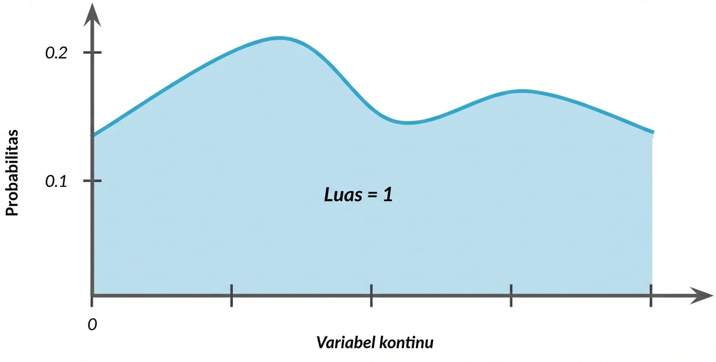 Area di bawah kurva disorot dengan teks: area = 1