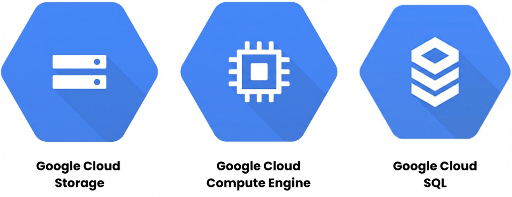 Tiga logo layanan Google Cloud