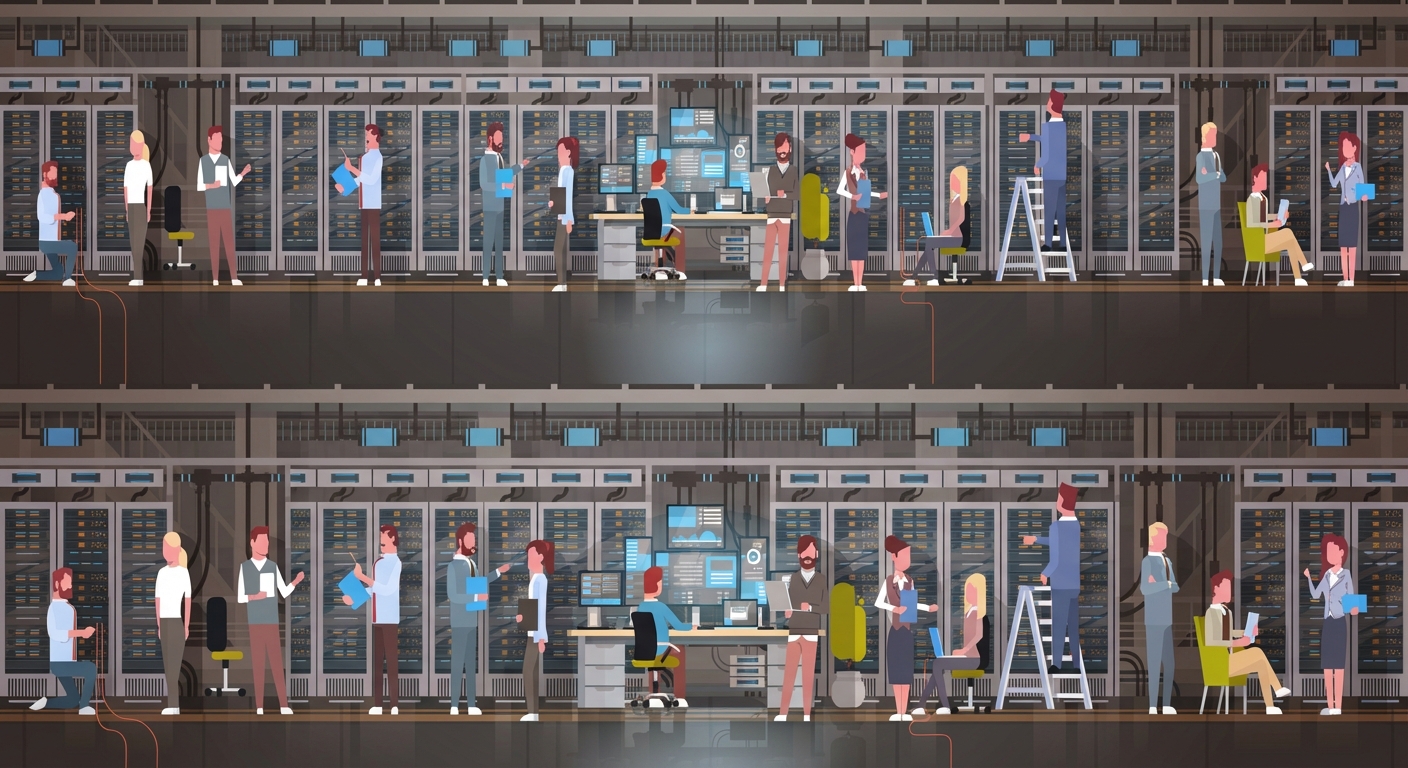 Orang bekerja di pusat data