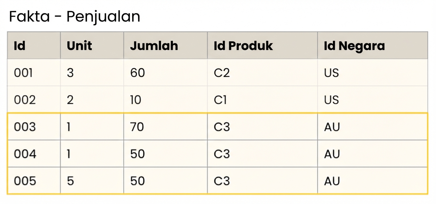 Tampilan tabel detail fakta penjualan.