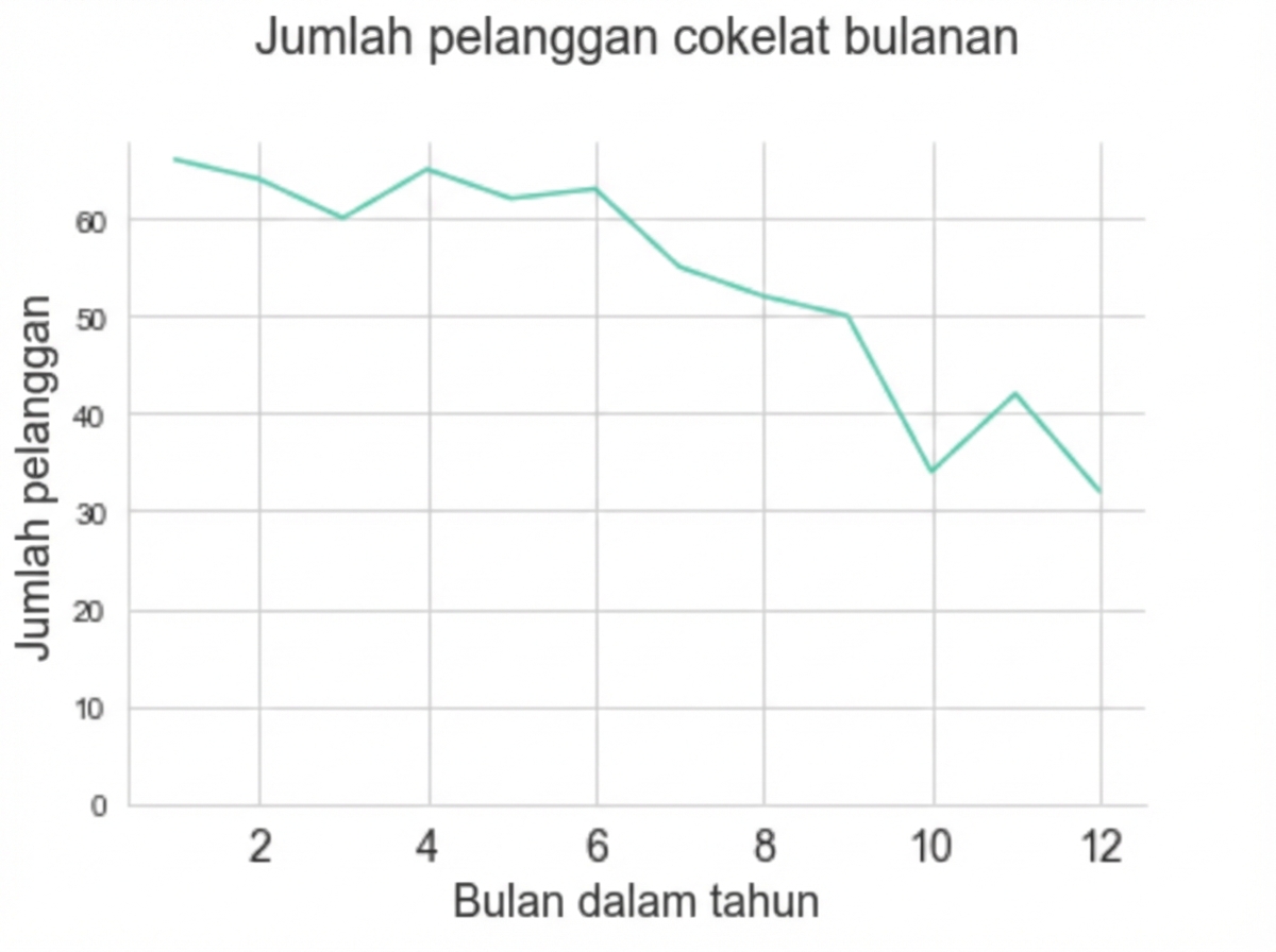 plot garis dengan jumlah pelanggan bulanan menurun