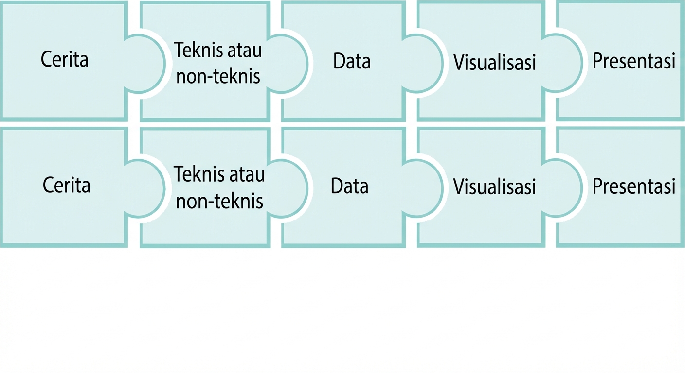 Potongan puzzle dengan berbagai langkah storytelling