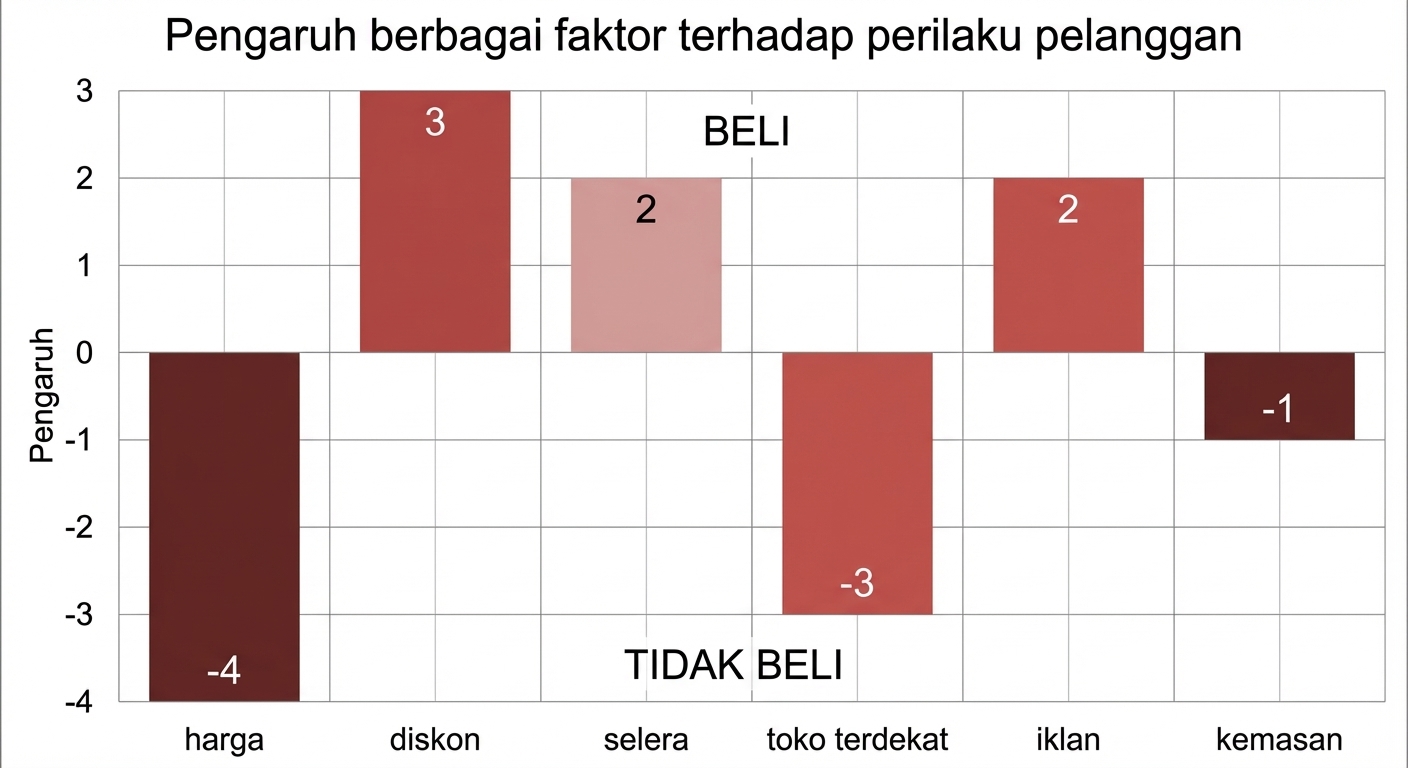barplot yang menunjukkan pentingnya negatif dan positif untuk beberapa variabel