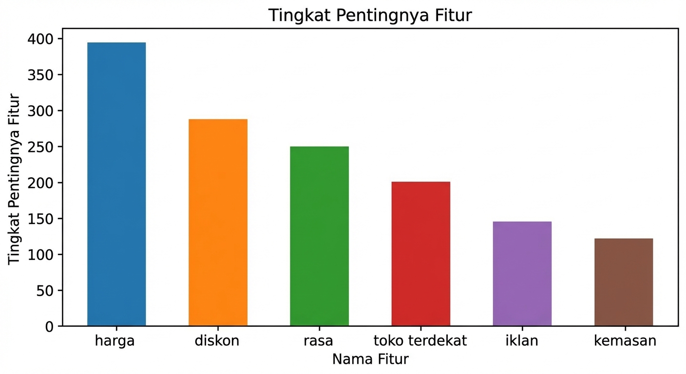 barplot yang menunjukkan feature importance positif dari sebuah model