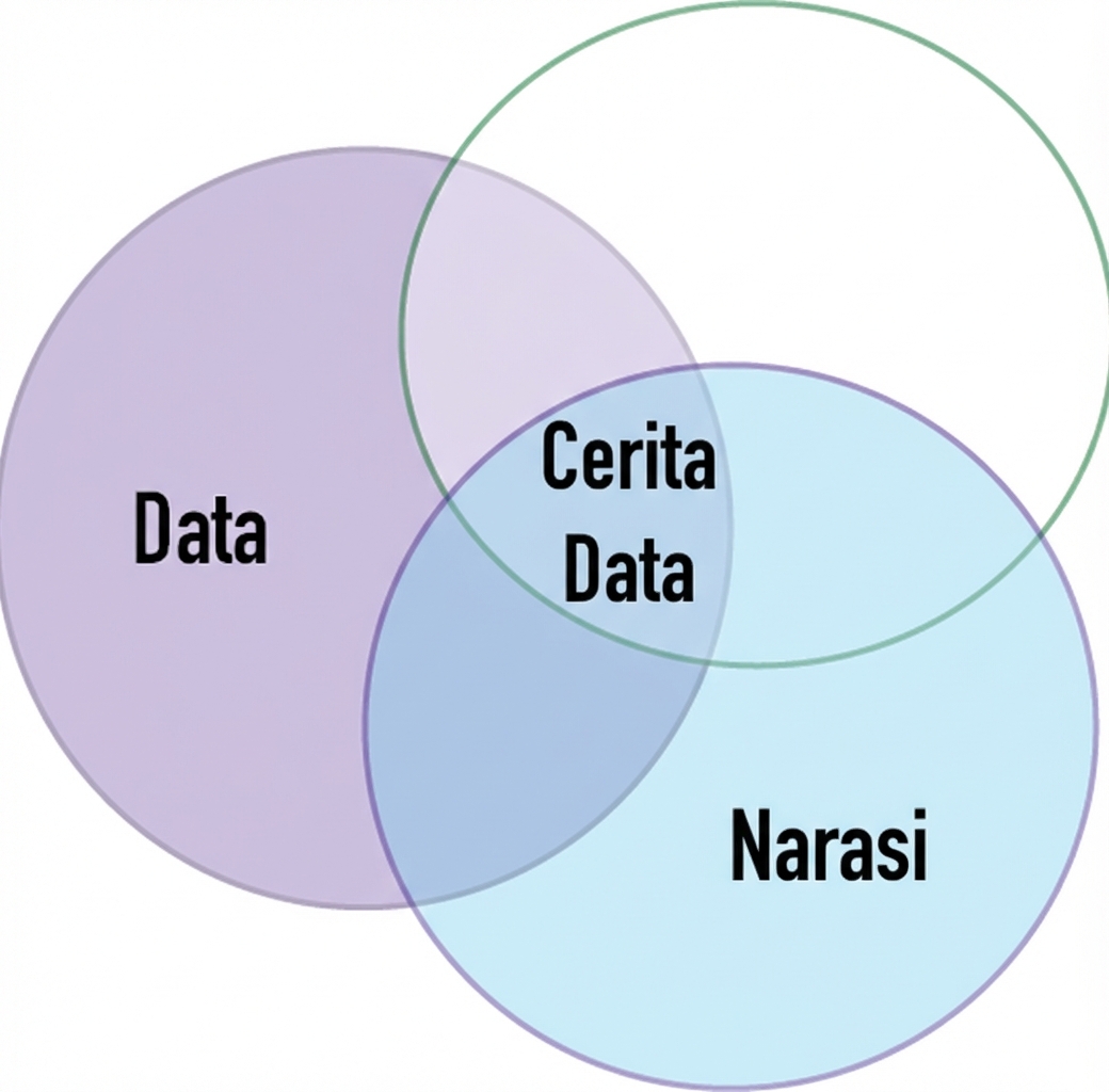 diagram venn dengan kata data dan narasi