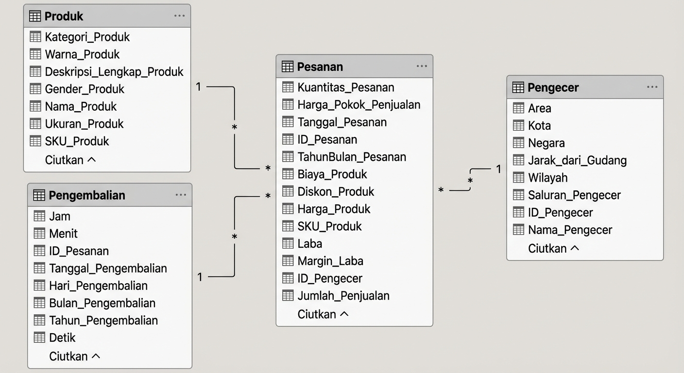 Gambar model data Threads Ltd di Power BI