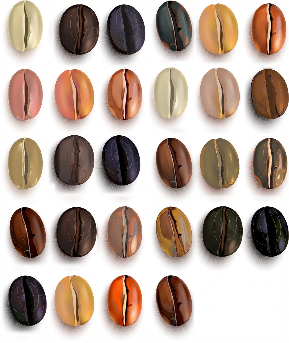 Biji kopi tersusun dalam baris dan kolom.