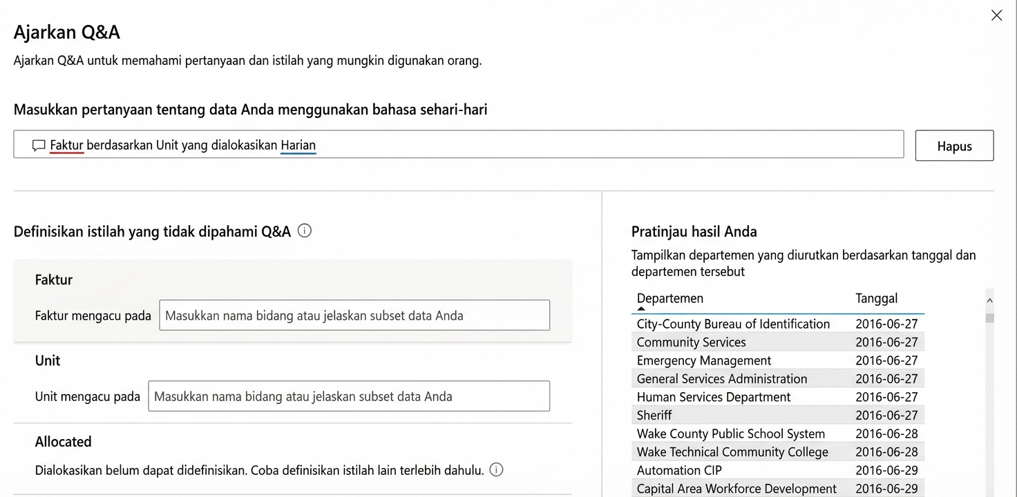 Menambahkan istilah baru melalui fitur Teach Q&A