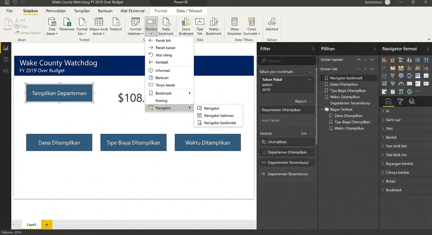 Navigator bookmark saat digunakan