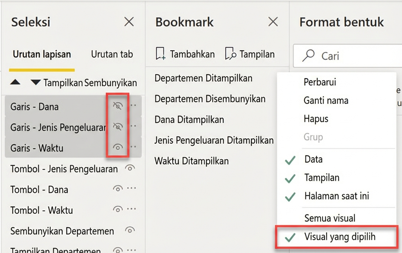 Memilih visual yang dikontrol bookmark