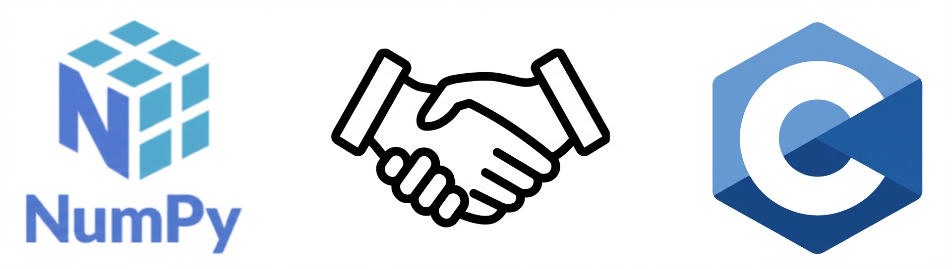 Grafik logo NumPy dan C berjabat tangan